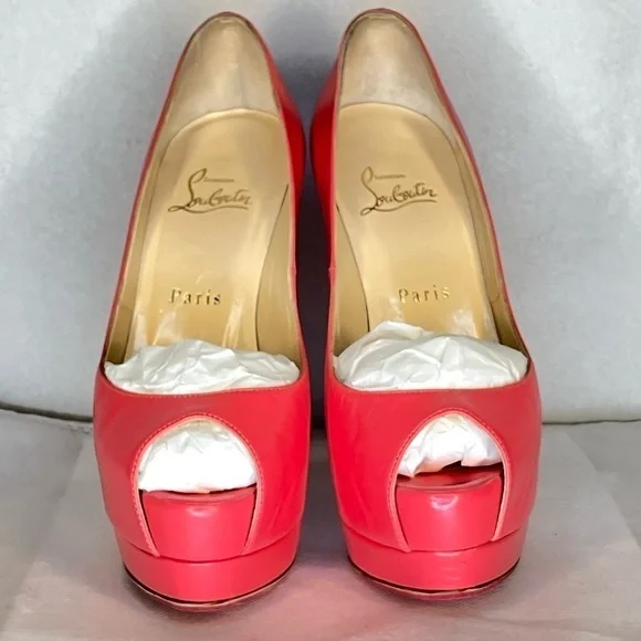 Christian Louboutin Lady Peep peep toe pump 150mm EU37 coral pink Napa kid lthr - Picture 2 of 16